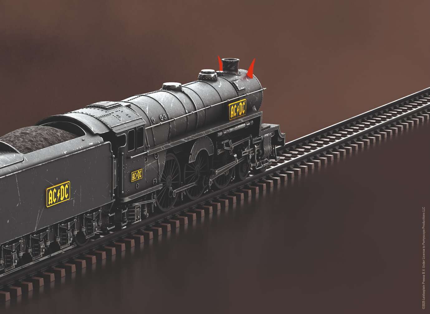 Produktfoto der AC/DC Modelleisenbahn-Sonderedition von Märklin, Foto der Lok von hinten rechts
