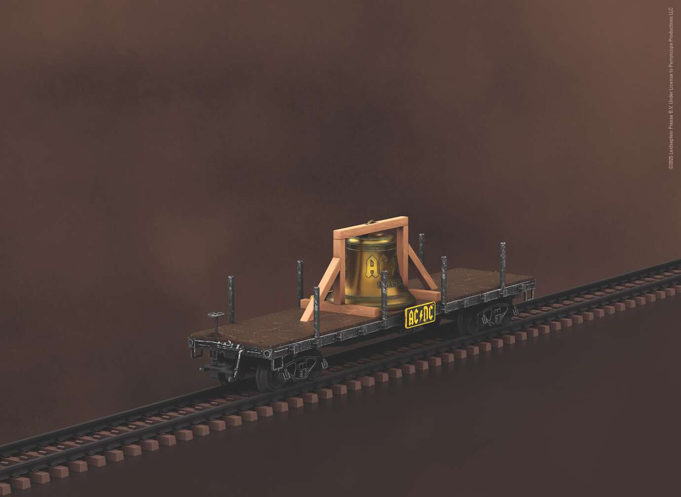 Produktfoto der AC/DC Modelleisenbahn-Sonderedition von Märklin, Foto des Waggons "Hells Bells" mit der typischen AC/DC Glocke
