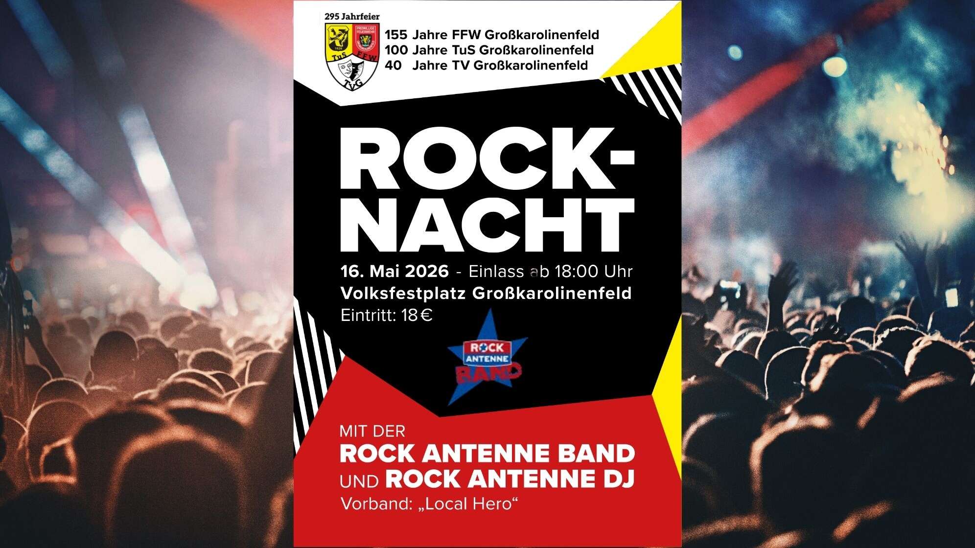 Der Flyer für die Rocknacht Großkarolinenfeld am 16. Mai 2026