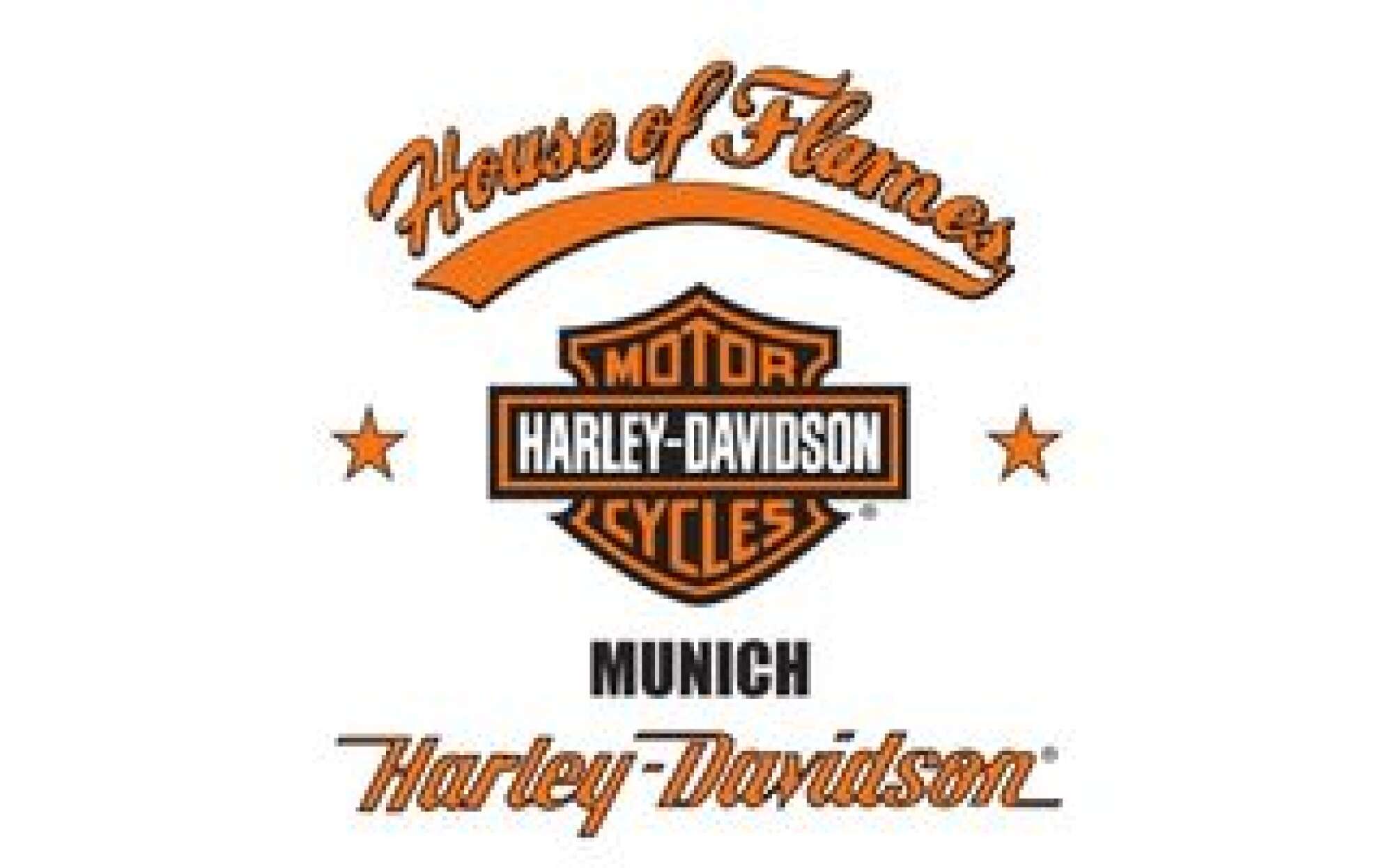 Logo des Motorrad-Händlers House of Flames Harley-Davidson auf weißem Hintergrund